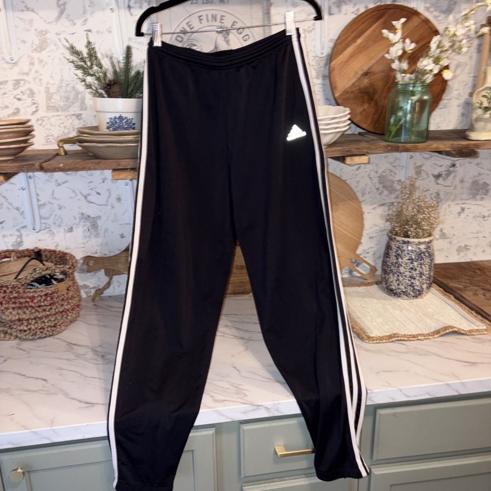 Adidas Women's Large Sporty Athletic Zip Ankle Stripe Leggings Size L Y2K